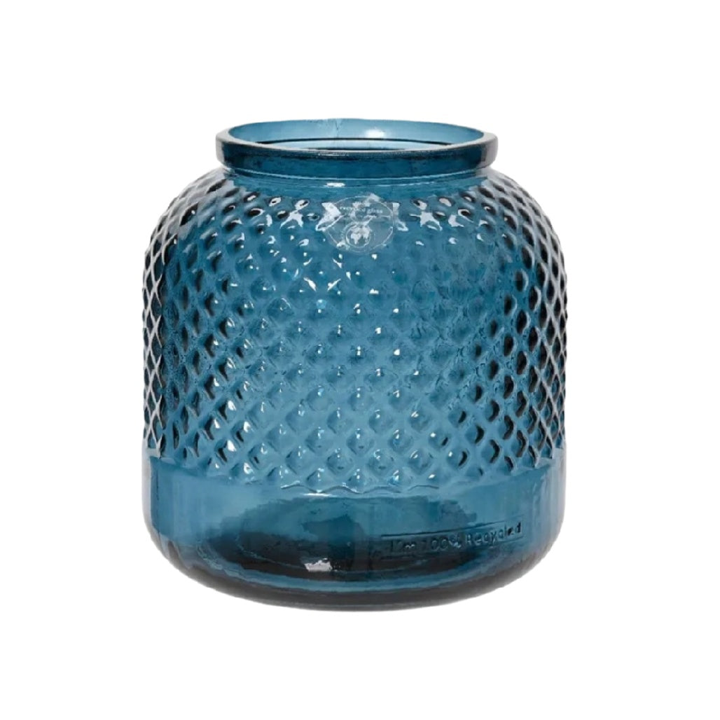 Blue Glass Honeycomb Design Candle Holder - Decorative and Stylish