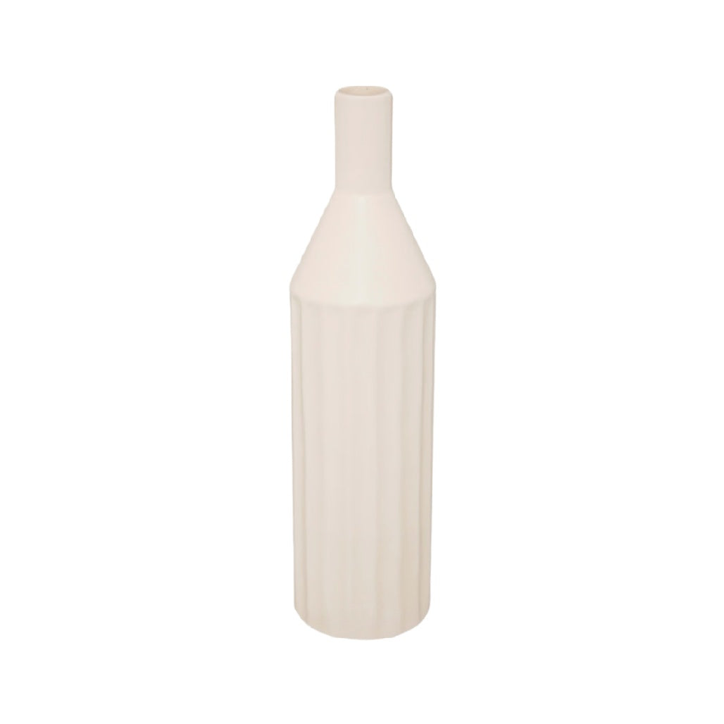 Elegant White Ceramic Bottle Vase with Textured Design