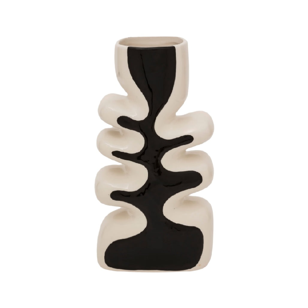 Modern Abstract Ceramic Vase with Black and White Design**