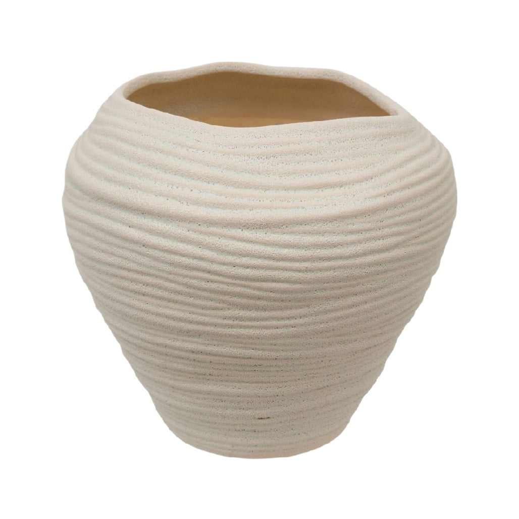 Modern Textured Ceramic Planter Vase - Elegant Neutral Design for Home Decor